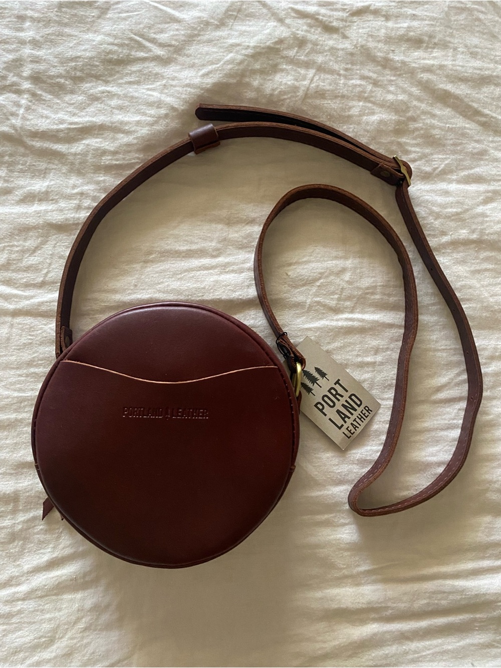 Portland Leather Round Crossbody Bag - Cognac Brown